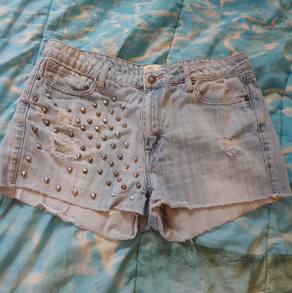 Studded jean shorts